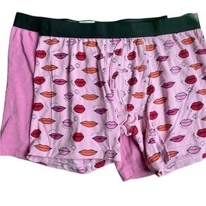 NEW 2 Me Undies men’s boxer briefs underwear in solid pink and in lips / kisses